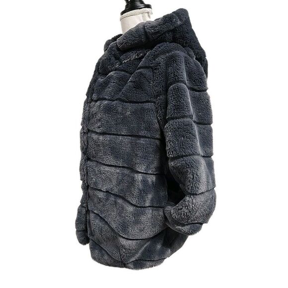 Apparis Goldie Faux Vegan Fur Oversized Hood Jacket Carbon Gray Women’s Size XS - Picture 4 of 11